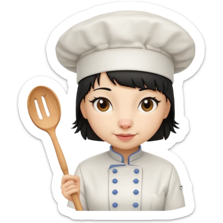 A rat that looks like a female with a fringe and chefs hat black hair sticker