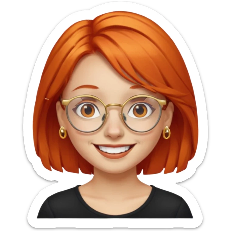 A girl with orange red hair glasses and gold nose ring sticker