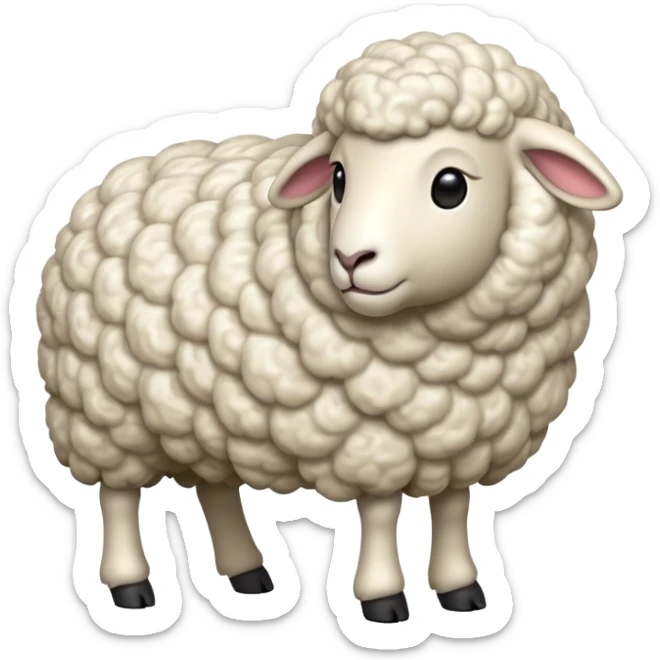 cinematic-[sheep]-realistic-full-body-standing-emoji,-tail-flicking-lazily,-head-tilted-dramatically,-curly-[white]-fur,-simplified-yet-realistic-focused-features,-highly-detailed,-glowing-with-an-almost-sarcastic-glow sticker