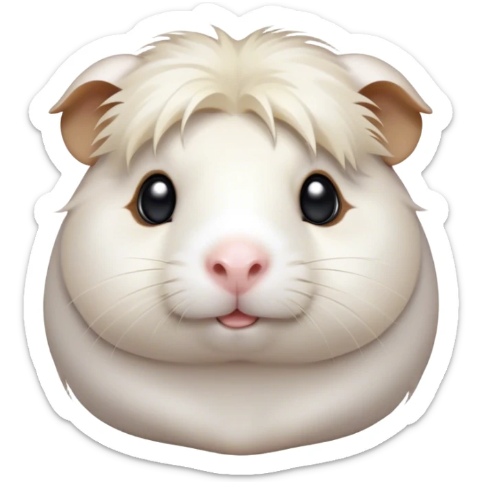 Cinematic Cute White Guinea Pig Portrait Emoji, Head tilted playfully and inquisitively, showcasing a silky, immaculate white coat with a natural glow, round, sparkling dark eyes filled with curiosity, Simplified yet irresistibly adorable features, highly detailed, glowing with a warm, friendly light, high shine, affectionate and lively, stylized with a touch of whimsy, bright and endearing, soft glowing outline, capturing the essence of a mischievous yet loving guinea pig, so playful it feels like it could nuzzle out of the screen and into your arms! sticker