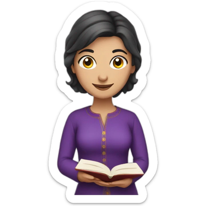 Armenian women with the purple clothes reading book and looking at camera and smiling  sticker