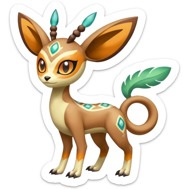 Tribal Colorful Exotic Fionbri-Trico-Kalon-Falvie-Vernid-Meloetta-Pokémon-Fakémon-Digimon-Spectrobe-hybrid-fusion, full body sticker