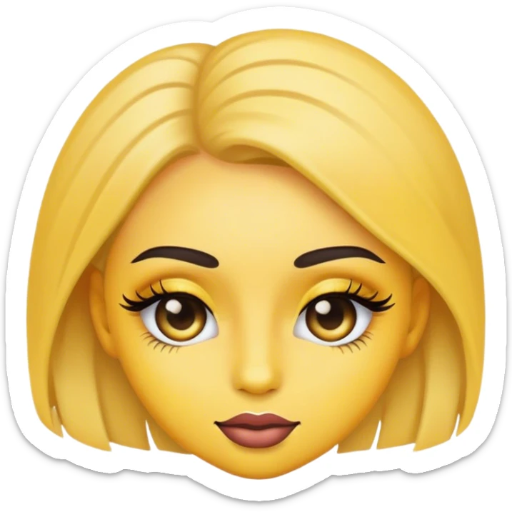 yellow emoji of a girl wearing makeup and with long eyelashes sticker