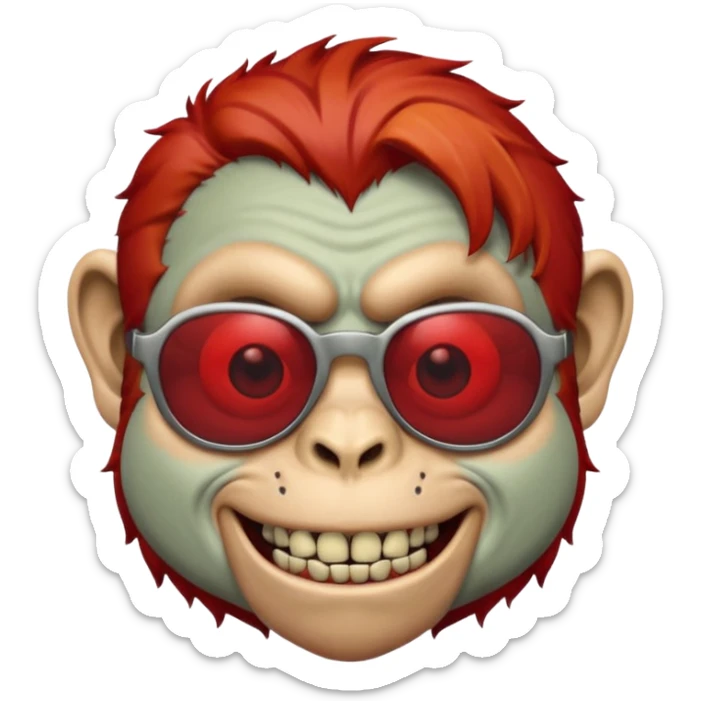Zombie monkey with sun glasses and red hair and joker nose hungry  sticker