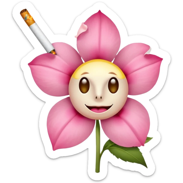 A flower with pink petals with dead white eyes and a cigarette in his mouth sticker