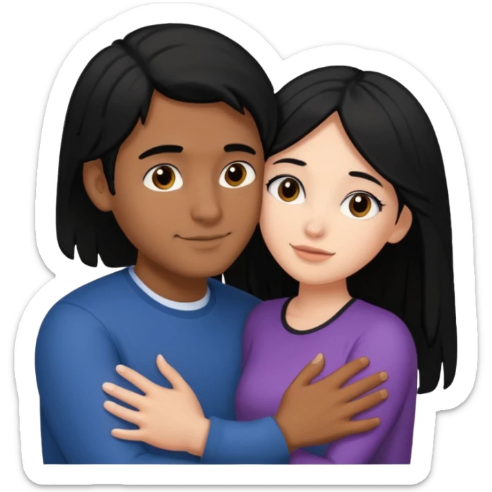 Brown guy with black hair hugging a white girl with black hair sticker