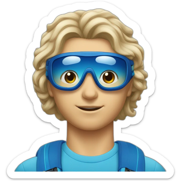 Un jeune homme couler de peau blanche avec les cheveux bleus et des lunettes de ski sticker