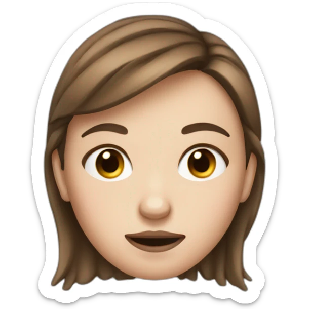 White girl with brown hair and a scrunched nose and pursed mouth sticker
