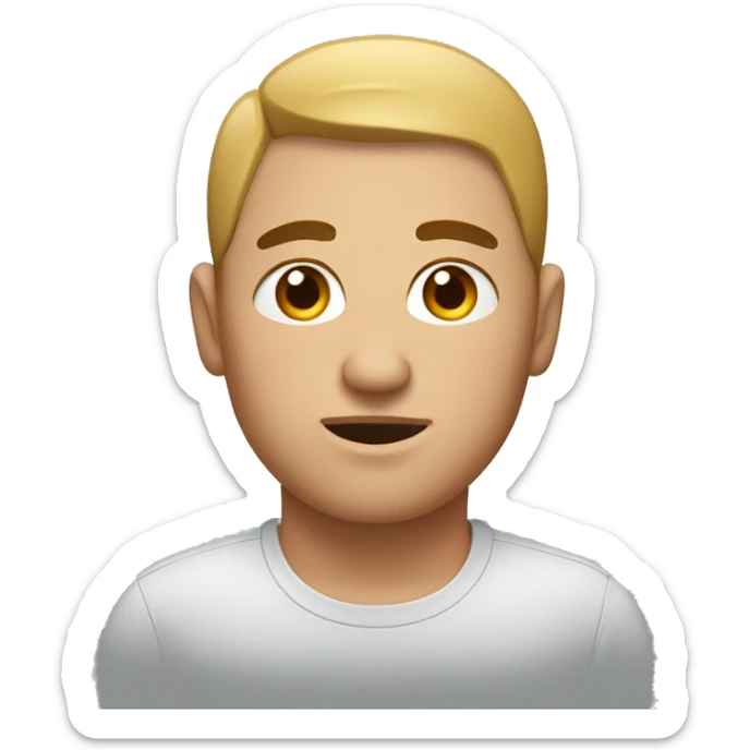 A man with short hair. His eyebrows were raised and he looked at his eyes with a squit. Overweight sticker