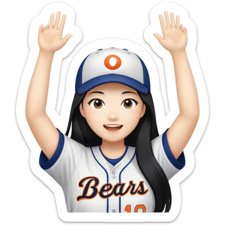 Asian woman with long black straight hair cheering for Doosan Bears baseball team sticker