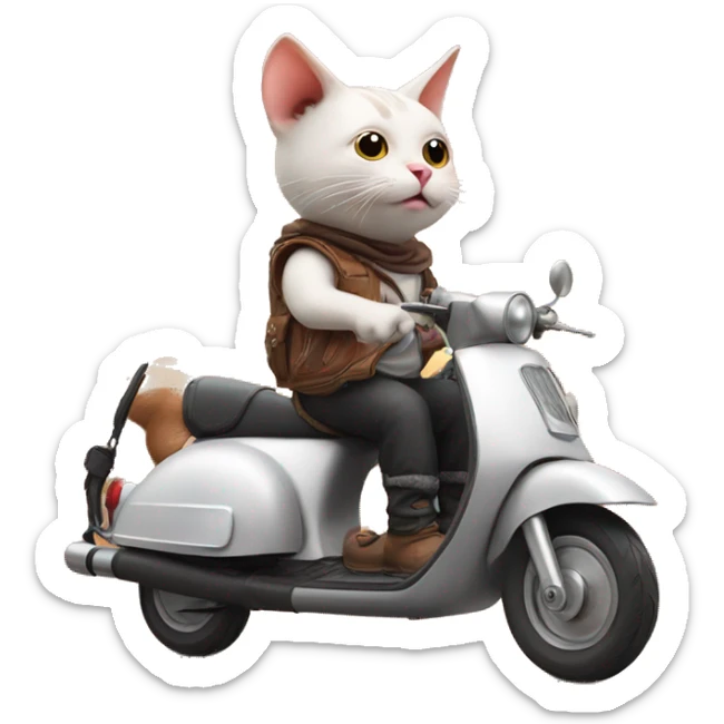 a cat sitting on top of a pig riding a scooter and scooter is in desert sticker