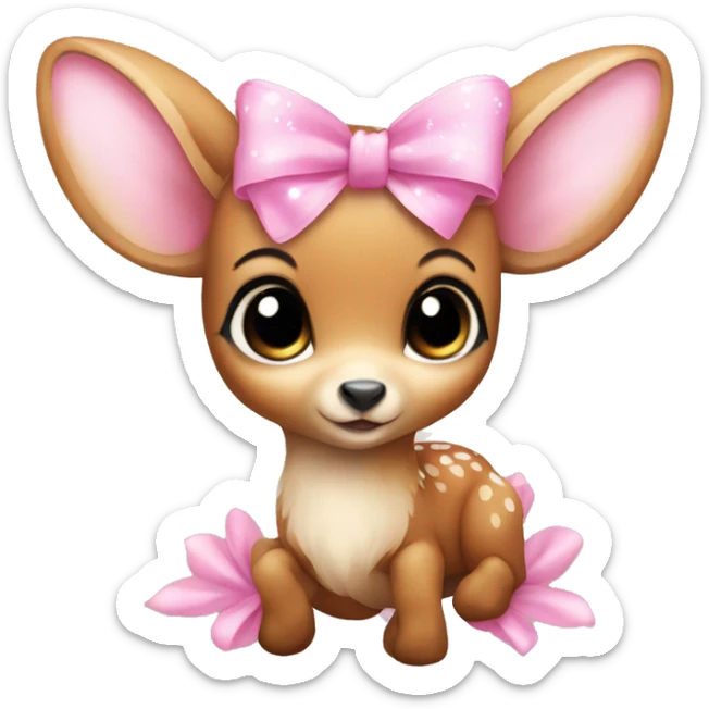 baby deer with fairy wings and a pink bow around its neck  sticker