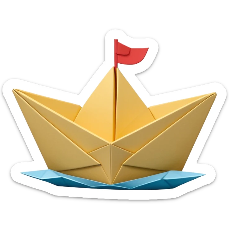 3D render of Paper Boat made entirely of folded origami paper, sharp creases, cardboard texture, matte finish, visible paper grain, craft aesthetic, Apple emoji style, isolated on white background --v 6.0 sticker