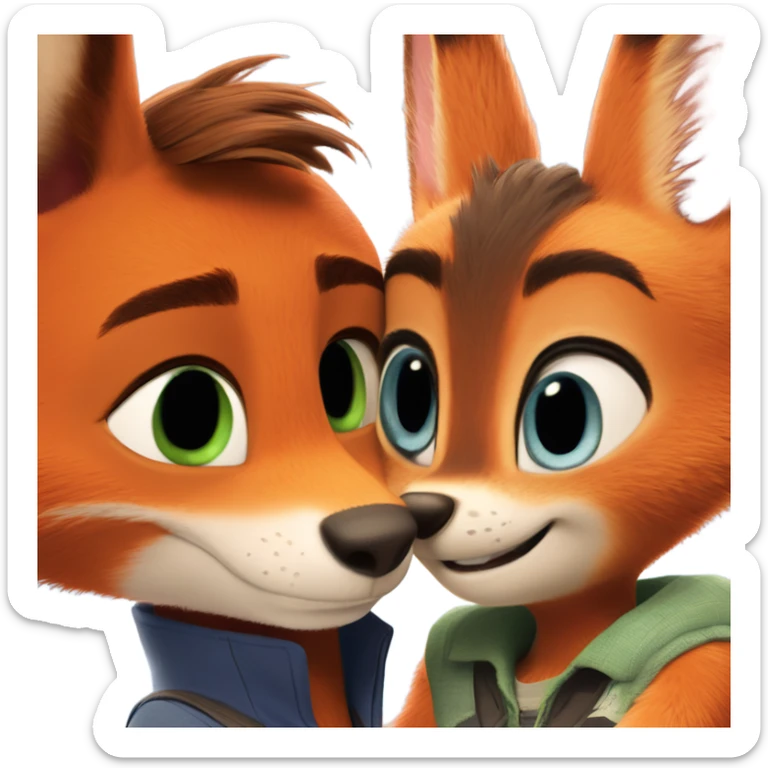 Nick Wilde the orange fox from Zootopia and Judy Hopps the grey bunny from Zootopia hugging each other sticker