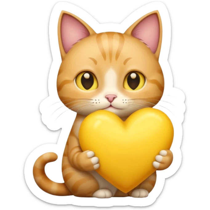 un gatto super realistico che tiene in mano un cuore giallo enorme sticker