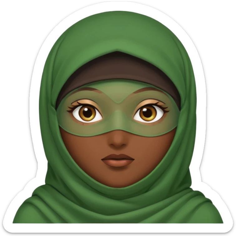 Niqab musli girl chocolate color make the niqab green cover whole face except her eya sticker