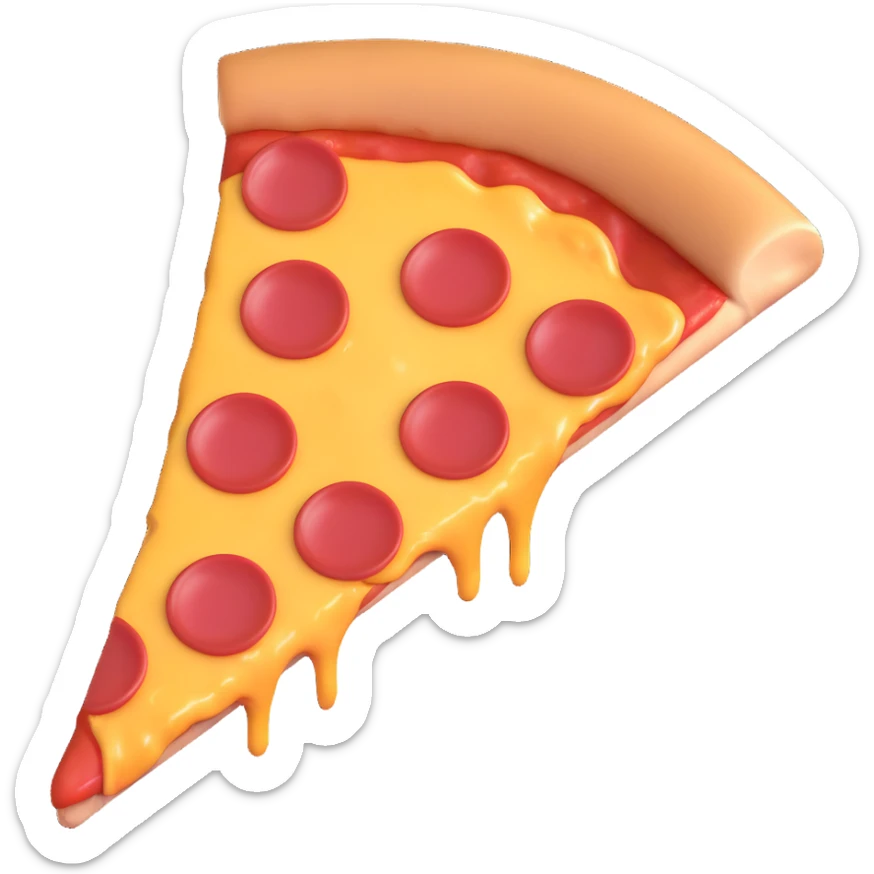 slice of pizza, 3D emoji style, shiny cheese, realistic pepperoni, soft shadows sticker