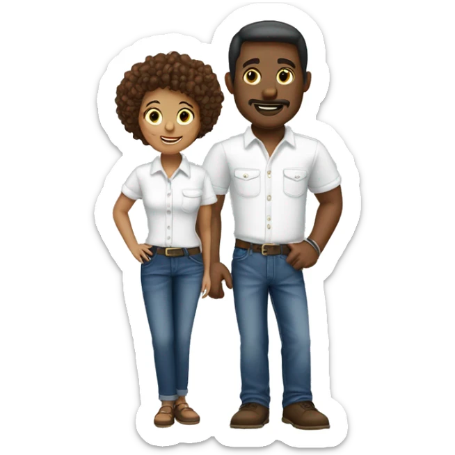 denim duo in white shirts for African American man and wife with 3 kids boy 10 years and girl 6 years and boy 1.5 years  sticker