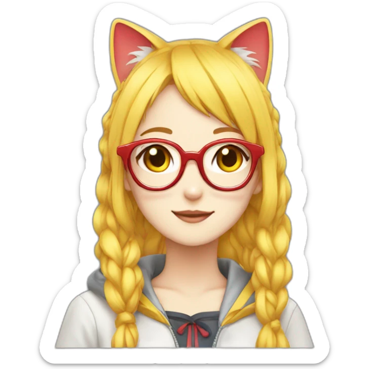 anime girl with yellow hair, red glasses, cat ear, idol costume sticker