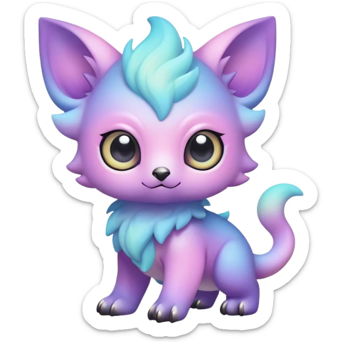 Cute cool colorful pastel nebula fantasy animal hybrid Fakemon full body, big eyes, adorable kawaii sticker