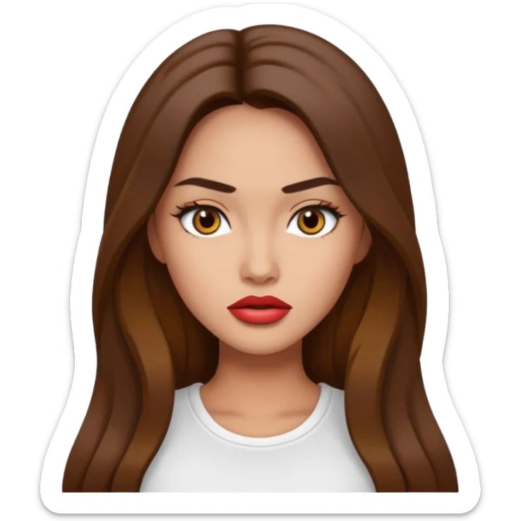 fashion model emoji, tan skin, monolid eyes, full lips, long hair, white top, inspired by Megan Fox sticker