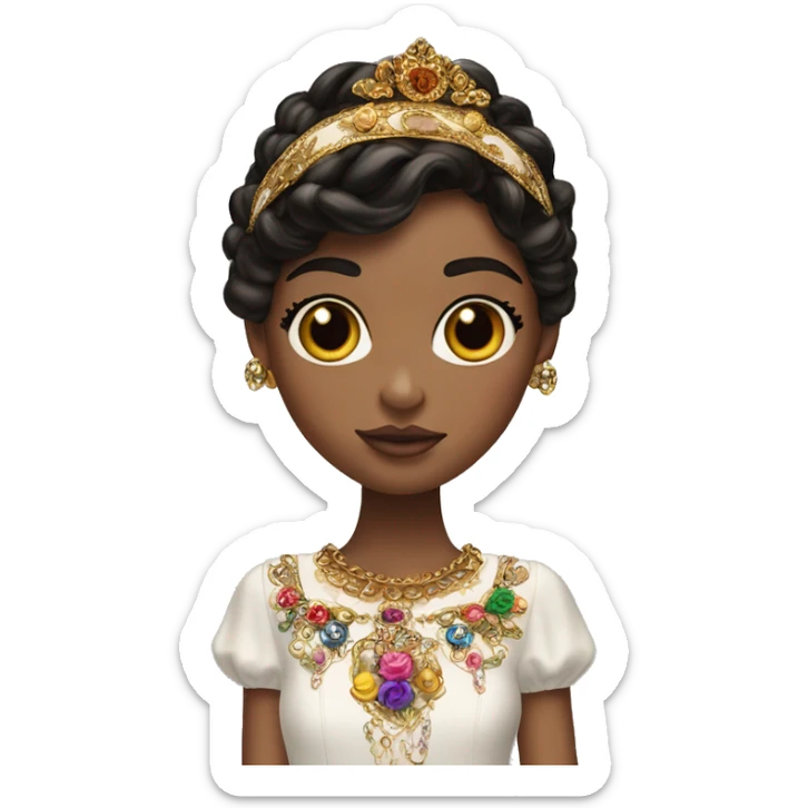 Dolce and Gabbana Italian model with dark hair and headband with colourful ornament and golden detais  sticker