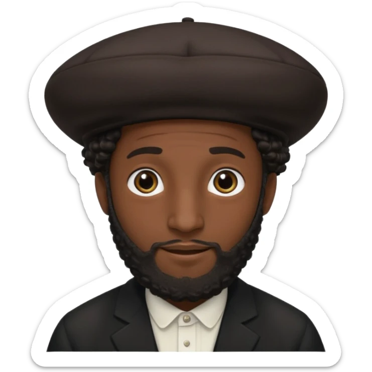 Hasidic Jewish man emoji, black kippa, pronounced curly sidelocks, subtle smile, no background sticker