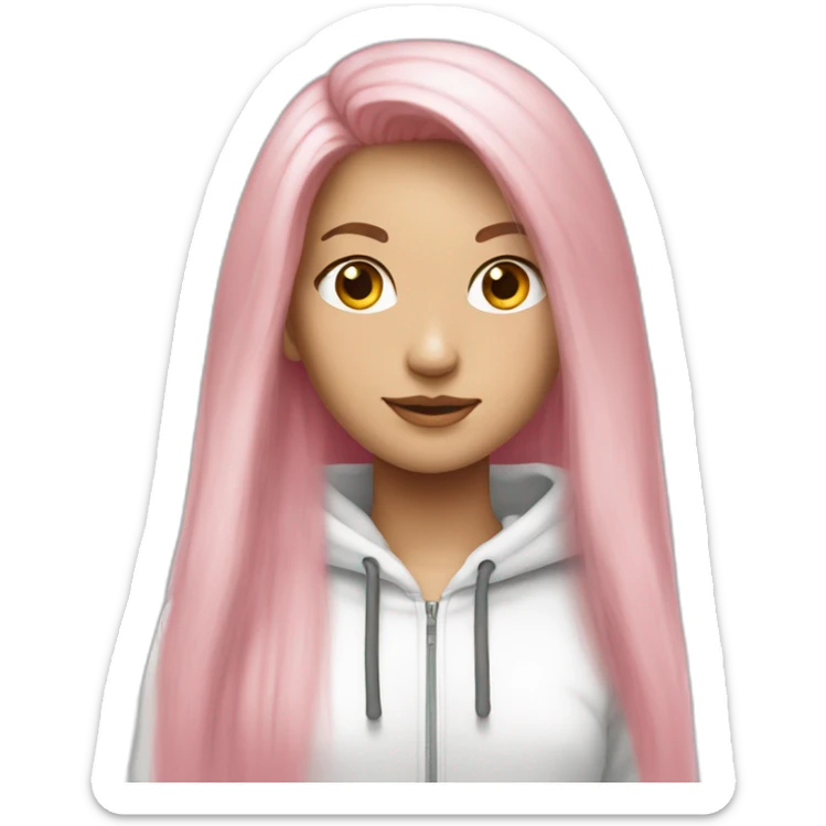 Long straight pink hair white girl in white hoodie sticker