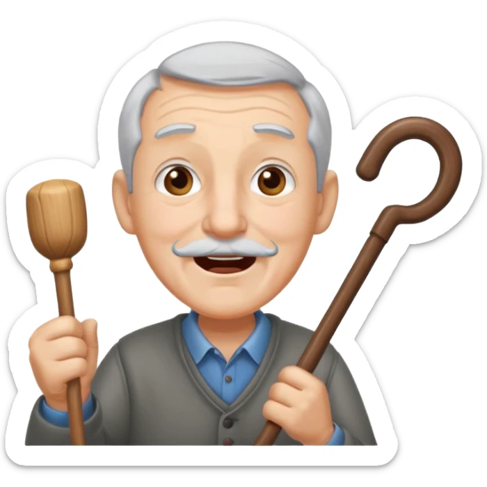A grey-hair grandpa fan with cane in hand, cheer loudly with youthful spirit. sticker