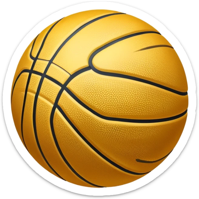 a golden basketball with classic black lines, shiny gold metal texture sticker
