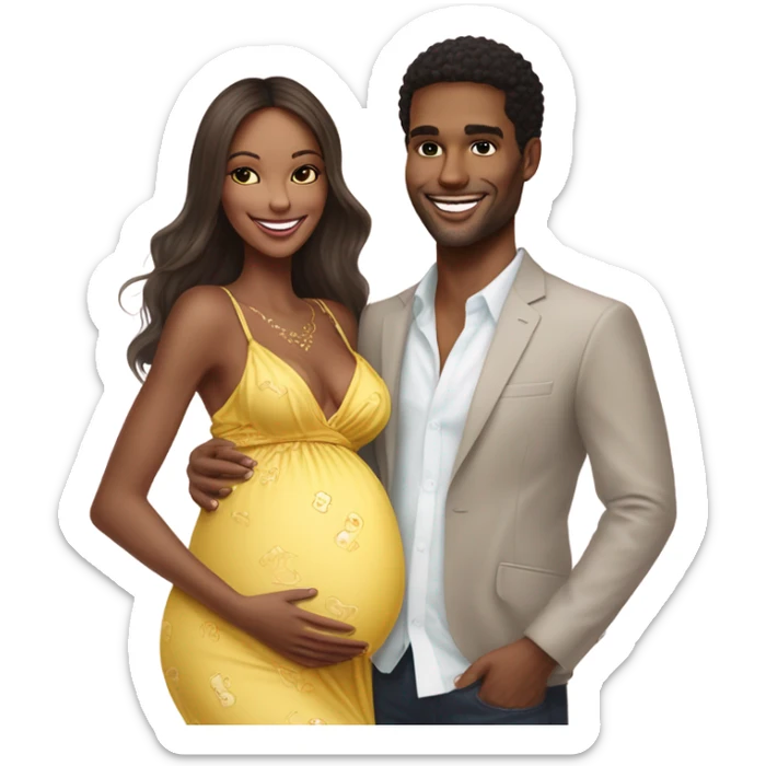 Realistic Photo of a Victoria secret model pregnant posing with a male model at her baby shower infront of a flower arch in blue sticker