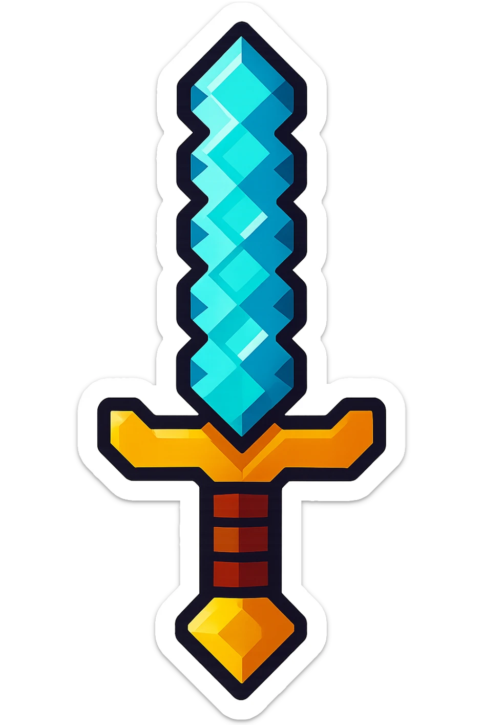 diamond sword, vibrant and shiny, fantasy weapon, detailed blade, glowing blue and silver, iconic shape sticker