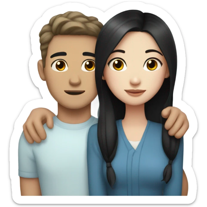 Light skin Asian man and black haired white freckles and blue eyes girl hugging  sticker