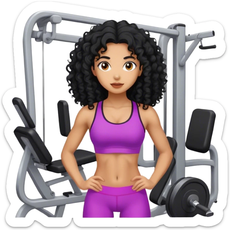 Mixraced girl with curly long black hair at the gym sticker