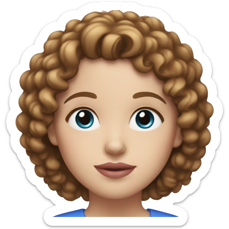 White woman, pink-nude lips, blue eyes, brown curly hair to sholders sticker