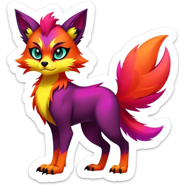 Neon-colored multi-colored edgy cool Falvie-Fionbri-creature-fursona, full body, with random markings sticker
