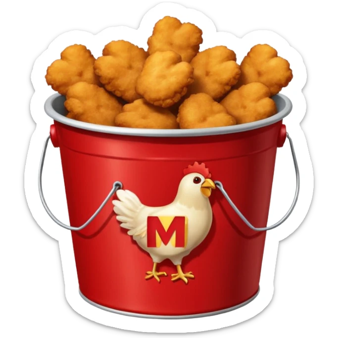 ai aik bucket banao full of nuggets and os par aik red colour ka old ma bana ha sticker