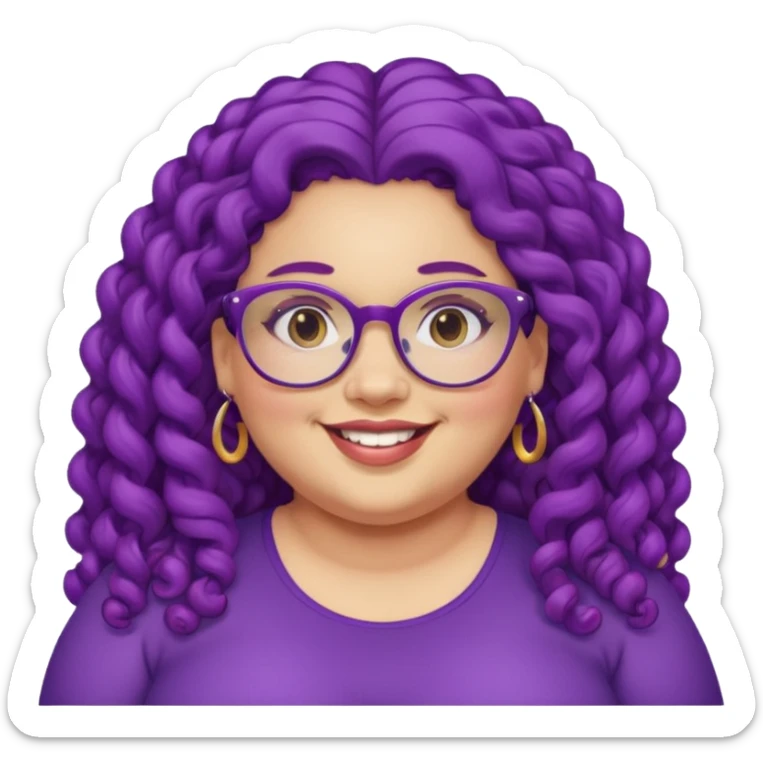  glassess and purple curly long haired fat girl earrings beautiful sticker