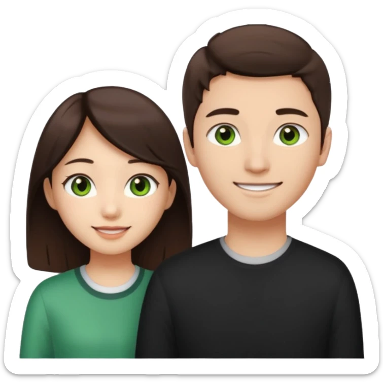 An Asian girl with brown eyes and dark brown hair, with her white boyfriend who has green eyes and light brown hair. sticker