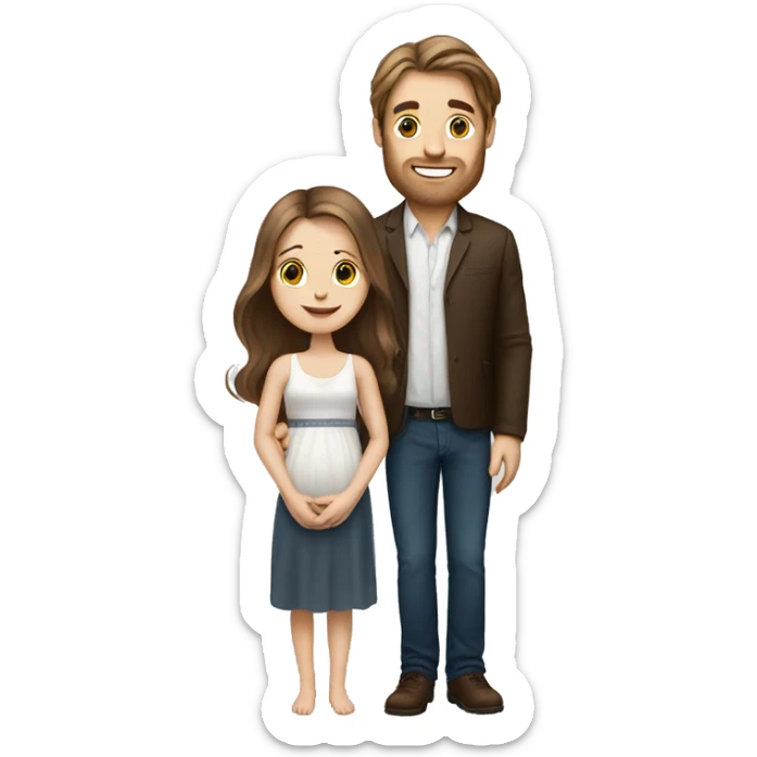 A white guy with brown hair married to a white girl with very long brown hair holding a brown haired baby sticker