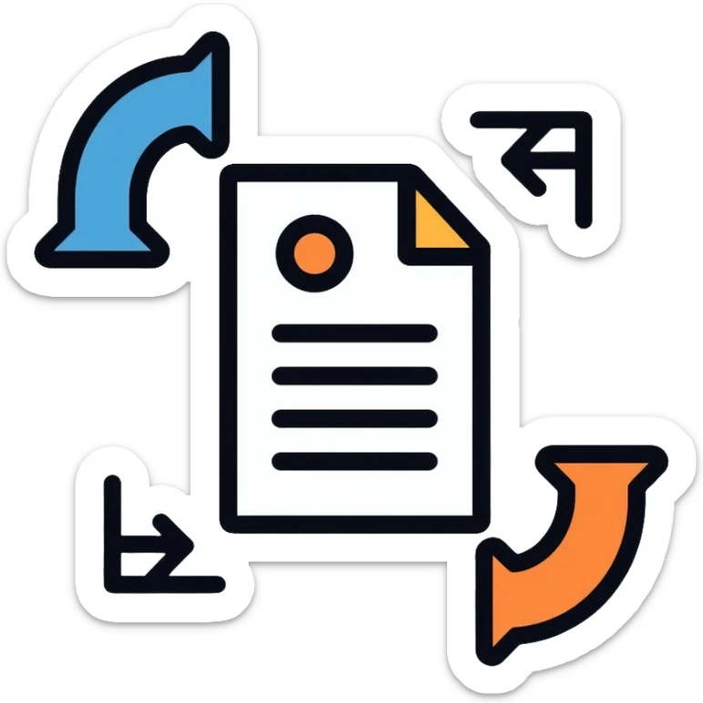 File monitoring icon with arrows showing sending and receiving of files, document with bidirectional arrows sticker