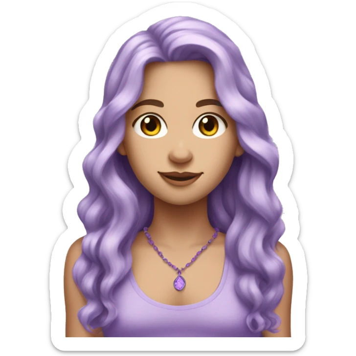 white girl with long wavy lavender hair and a lavender necklace and purple tank top sticker