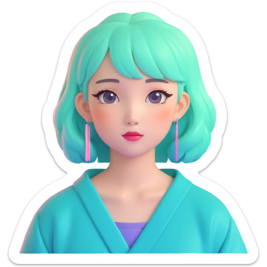 Vaporwave aesthetic Japanese girl with pastel gradient hair, 80s retro style, sunset grid background, pink and teal color scheme, nostalgic aesthetic sticker