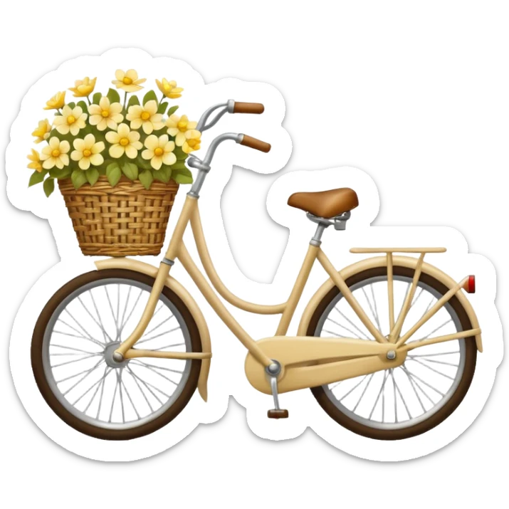 Vintage beige bike with a basket and flowers  yellow and white  sticker