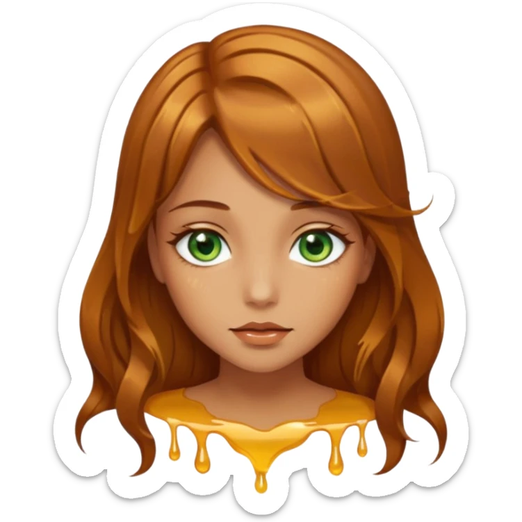 Pretty girl, with brown honey hair and green eyes and hair strands dripping honey sticker