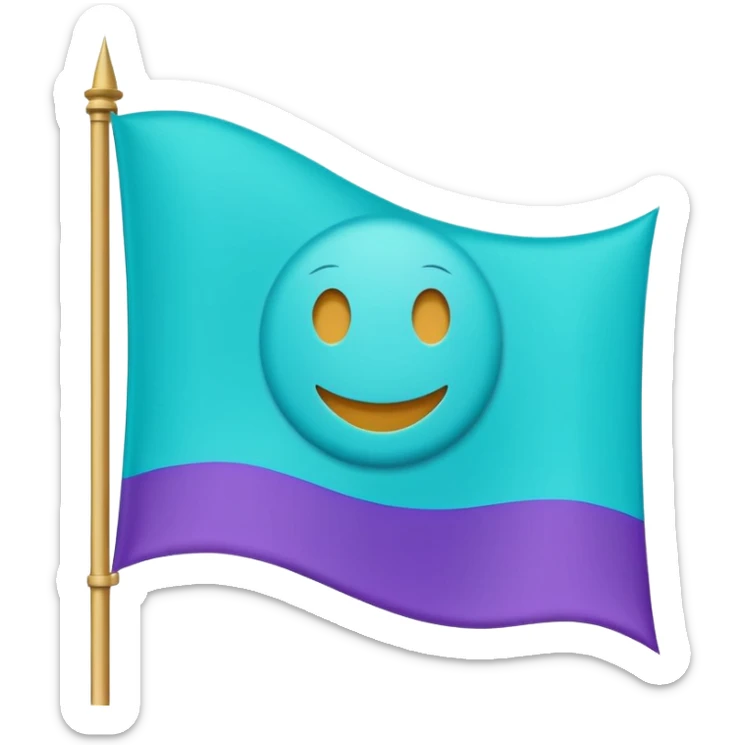 “Emoji-style waving banner, simple flat lines, soft curved flag, bright turquoise/purple/blue/green, minimalist medieval vibe, cute and magical, no castle.” sticker