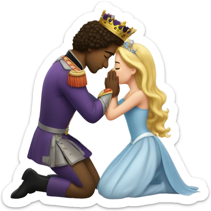 a prince on his knees kissing the hands of a princess sticker