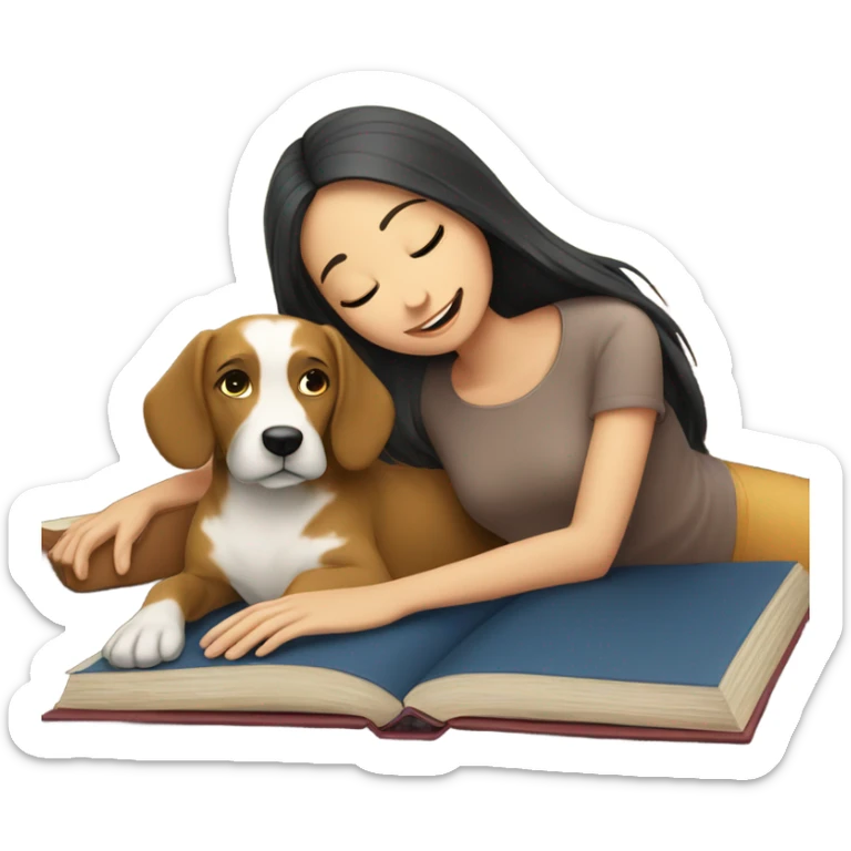 Am I bothering you? Girl and dog laying on book sticker