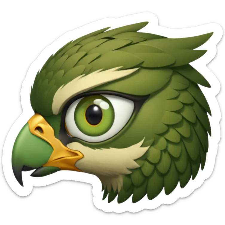 close up of just the eye and nothing else at the side profile of the face of a green hawk that is looking away from the camera sticker