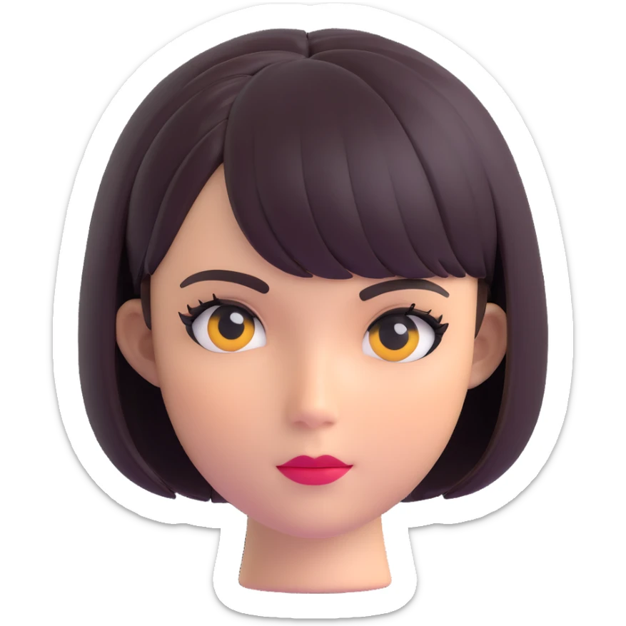 charming alt-girl face, bob haircut, visible eyeliner makeup, only head and hair, no neck, extra cute, 3D emoji style sticker